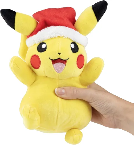 Miniatura 5 de Pokémon Pikachu de peluche navideño de 8 pulgadas con accesorio de sombrero de Papá Noel, licencia oficial, generación 1, figura de juguete