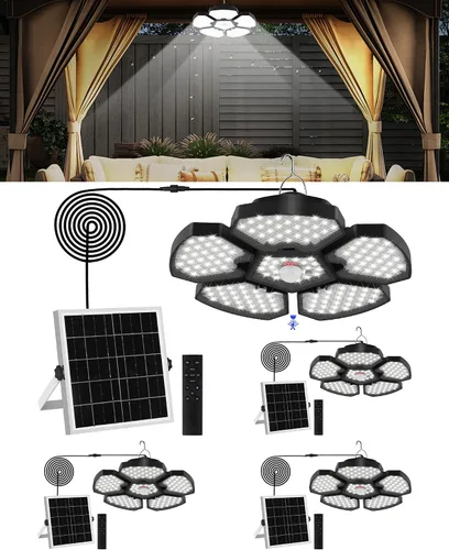 Miniatura 8 de T-SUN Luz Solar para Cobertizo Interior y Exterior, 1200LM 156LED Luz Colgante con Sensor de Movimiento con 5 Modos de Iluminación y Control Remoto