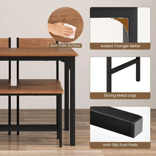 Miniatura 3 de COSTWAY Dining Table Set for 4, Space-Saving Dining Room Table with Bench and 2 Chairs, Storage Rack & Anti-Slip Foot Pads, Industrial Kitchen Table