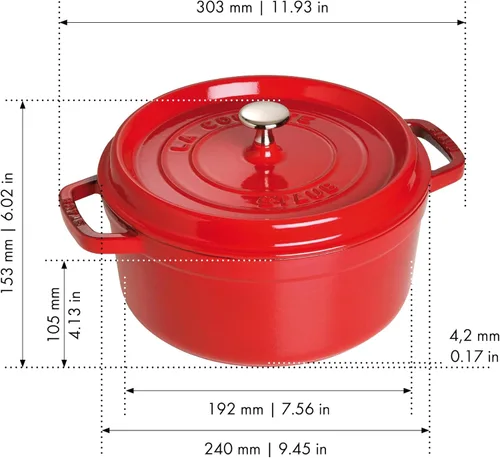 Miniatura 3 de STAUB - Olla holandesa de hierro fundido de 4 cuartos, fabricada en Francia, para 3-4 personas, color cereza