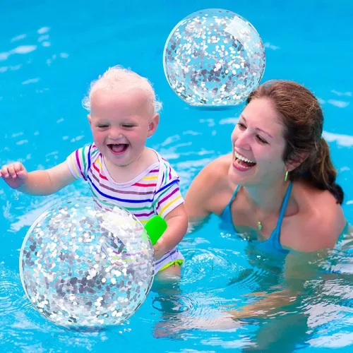Miniatura 6 de Zhanmai 20 mini bolas de playa con purpurina de 8 pulgadas a granel, inflables transparentes para piscina, pelota de playa para fiestas de verano