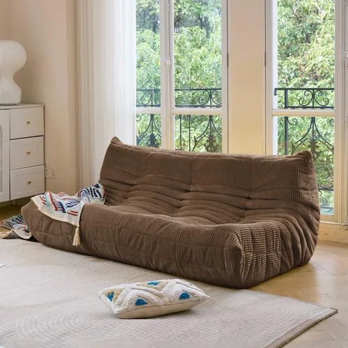 Miniatura 23 de N&V Fireside Sofá de Tres Plazas, Piso de Tamaño Individual Sin Brazos de Mediados de Siglo, Silla de Salón de Piso de Pana Premium Suave, Silla