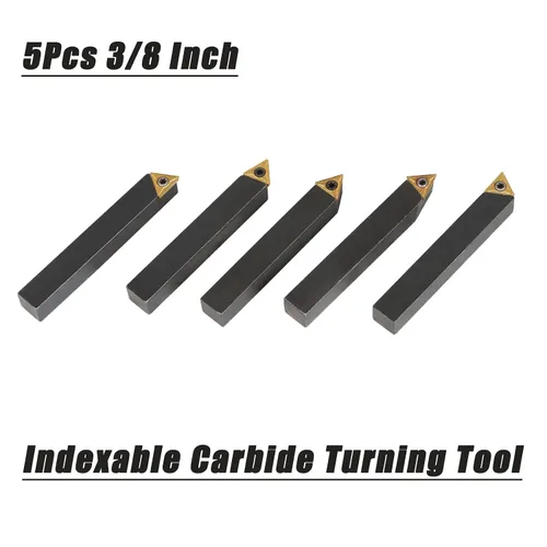 Miniatura 2 de findmall Juego de herramientas de torneado de torno de 5 piezas de 3/8 pulgadas de carburo indexable con 5 insertos de carburo aptos