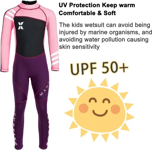 Miniatura 3 de Traje de neopreno completo para niños de 0.098 pulgadas (0.098 in), protección UV, mantiene el calor, trajes de neopreno de manga larga para Rosa