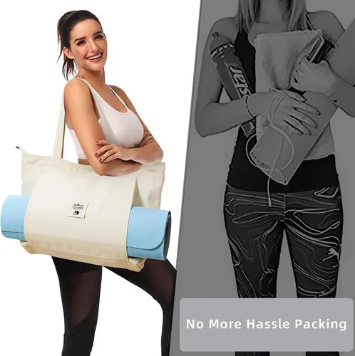 Miniatura 5 de Bolsas de yoga WLLWOO WLLWOO para mujeres con porta-mats de yoga, bolsa de lona para llevar, para pilates, para el hombro, para viajes, oficina