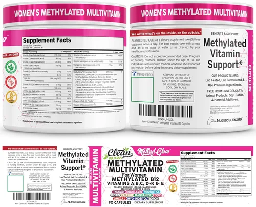 Miniatura 9 de Multivitamino Metilado para Mujeres Vitaminas B6 Metil B12 A B C D K E Folato Colina Omega 3 Tiamina Riboflavina Hierro Yodo Magnesio Zinc Selenio