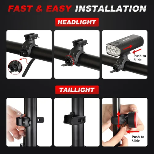 Miniatura 9 de Ascher USB Rechargeable Bike Light Front and Back, Super Bright 1000 Lumens Bicycle Headlight and Compact Tail Light, 4 Light Modes, Large Capacity