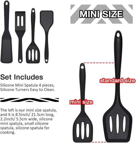 Miniatura 5 de Mini espátula de silicona, 4 piezas, girador de silicona de tamaño pequeño, fácil de limpiar, espátulas de brownie, mini volteadores