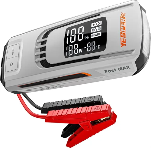 YESPER Paquete de batería de arranque de impulso 4120A 27000mAh Cargador de batería de coche Arrancador auxiliar (todo gas/hasta 10L diésel) 100W