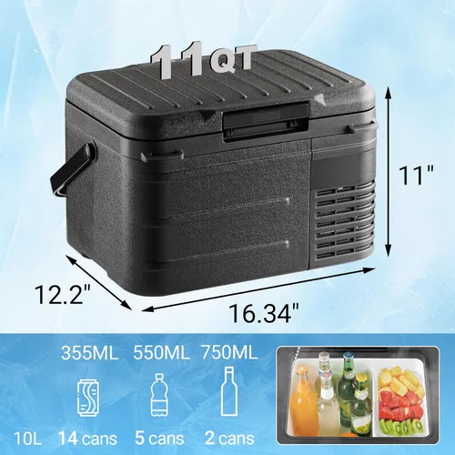 Miniatura 4 de Erivess Refrigerador de coche de 12 voltios, 11 cuartos (10 L) -4 °F ~ 68 °F, doble potencia 12/24 V CC y 110-240 V CA refrigerador eléctrico