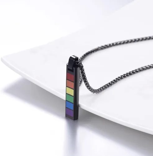 Miniatura 9 de PROSTEEL Collar de acero inoxidable de plata de ley 925, joyería de orgullo gay LGBT, collar con colgante de arco iris, regalo para hombresmujeres