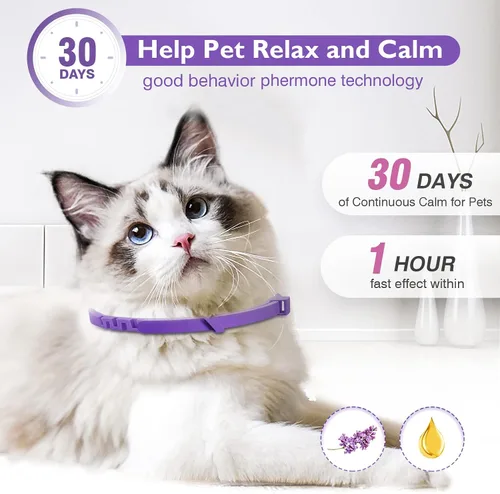 Miniatura 4 de Paquete de 3 collares calmantes eficientes para aliviar la ansiedad, feromonas del estrés, relajantes, cómodos, ajustables para gatos pequeños