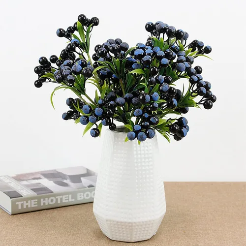 Miniatura 2 de 8 piezas de ramas artificiales de arándano, 14 pulgadas, bayas de simulación de bayas de imitación de tallo largo para Navidad, hogar, boda