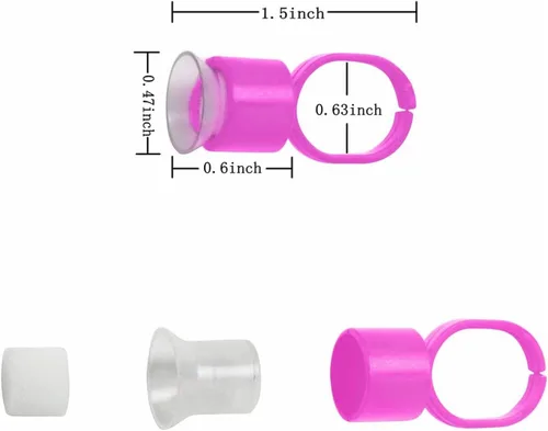 Miniatura 4 de 100 vasos para anillos de tinta, 100 anillos de pegamento de pigmento de microblading rosa con cápsulas de tinta de esponja, extensiones