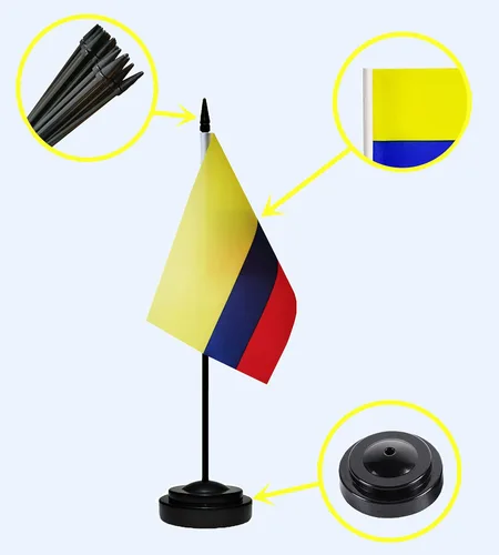 Miniatura 2 de Juego de banderas colombianas de lujo para escritorio de Colombia, pequeñas banderas de escritorio colombianas en miniatura con poste sólido, base