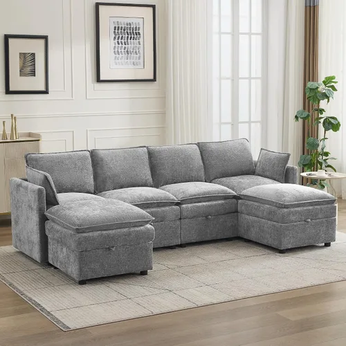 Miniatura 24 de Otomana cuadrada grande de 27 pulgadas con almacenamiento, reposapiés tapizado moderno con patas antideslizantes para sofá, mesa de café, sala