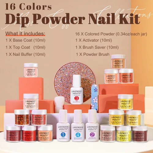 Miniatura 5 de LAVENDER VIOLETS Kit de iniciación de 22 piezas de polvo de inmersión para uñas, 16 colores de purpurina de Halloween, juego de líquido de inmersión