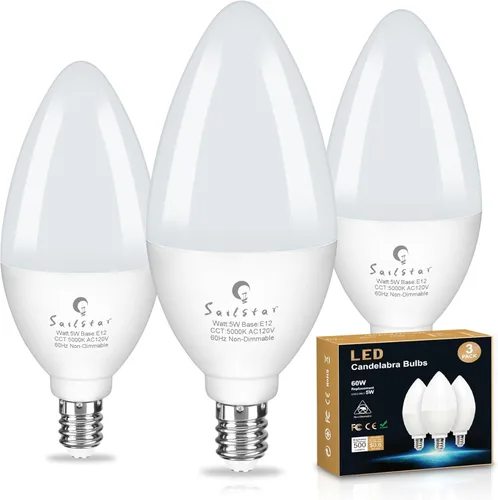 Miniatura 15 de Bombillas LED E12 de Sailstar, equivalentes a 60 W, 500 lúmenes, bombillas de luz para ventilador de techo, blanco suave 2700 K, tipo B, bombilla
