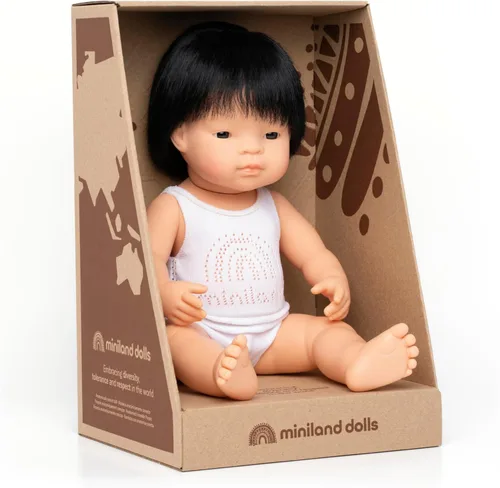 Miniland Muñeca Niño Asiático 15'' (Caja) - Hecho en España, Anatómicamente Correcto, Calidad