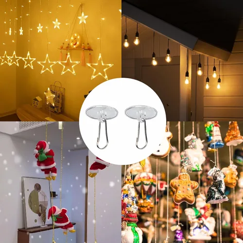 Miniatura 4 de Paquete de 100 ganchos de techo autoadhesivos, colgador de pared de plástico transparente para decoración