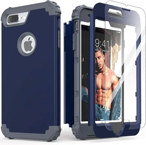 Miniatura 29 de IDweel Funda para iPhone 8 Plus, para iPhone 7 Plus con Protector de Pantalla, 3 en 1 Híbrida Resistente a Golpes de Servicio Pesado, Cubierta Dura