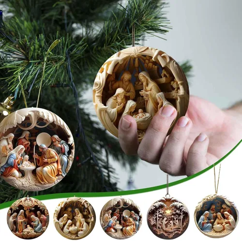 5PCS Christmas Ornaments Nativity Scene Ornament, Nativity Scene Hanging Ornament, Christmas Nativity Set Religious Christmas Supplies for Wreaths