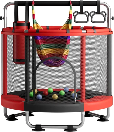 Miniatura 9 de ZCMHAXJ Trampolín de 55 pulgadas para niños con recinto, capacidad de 440 libras, trampolín para niños y exteriores, con barra de gimnasia ajustable