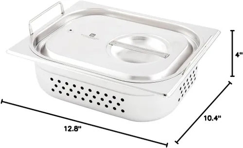 Miniatura 13 de Restaurantware Met Lux - Bandeja perforada para mesa de vapor, tamaño medio, 4 pulgadas de profundidad, asas plegables, antiatascos, acero