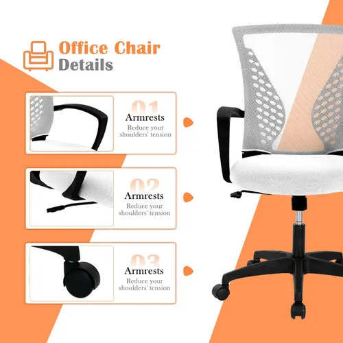 Miniatura 26 de Silla de oficina en casa, silla de escritorio ergonómica, respaldo medio, silla de computadora de PC con soporte lumbar y reposabrazos, silla