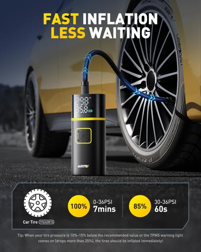 Miniatura 3 de AUXITO Compresor de aire portátil para inflado de neumáticos, bomba de bicicleta de 150 PSI, inflado rápido de 1 minuto con medidor de presión