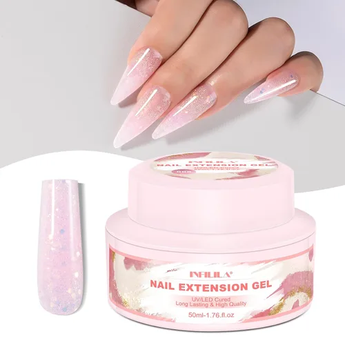 Miniatura 12 de NXJ INFILILA Gel de uñas de polietileno con purpurina, colores azul bebé, extensión de gel de poliéster para mejorar las uñas, engrosamiento
