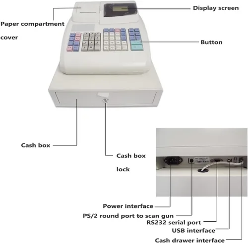 Miniatura 4 de Caja registradora electrónica con 6 pantallas LED digitales para pequeñas empresas, minoristas, supermercados, cajas registradoras con cajón y Negro