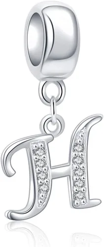 Miniatura 37 de ABUN Abalorio de plata de ley 925 con letra A a la Z, espaciador de inicial, con circonita cúbica transparete colgante, auténtica, para pulseras