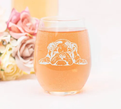 Miniatura 3 de C M Copa de vino sin tallo con temática de Bulldog Inglés, 1 pieza, regalo de Bulldog Inglés para hombres y mujeres. 17 onzas