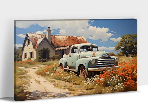 Miniatura 13 de Arte de pared con estampado de granero blanco de granja, granero y vaca, arte de pared con imágenes de granero blanco, cuadros rústicos de campo