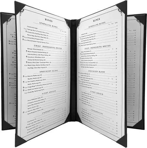 Goodsmart Columbia Casebound - Fundas para menú, paquete de 5, color negro, de piel sintética de alta calidad, 8.5 x 14 pulgadas, 6 vistas con