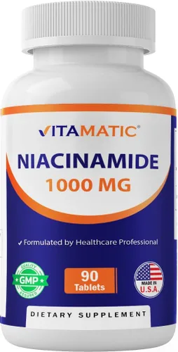 Vitamatic Niacinamida 1000 mg 90 comprimidos - Vitamina B3 sin rubor - Apoya la producción de energía