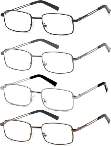 Miniatura 9 de HIGHLIKE Gafas de lectura para hombres, lectores de metal inoxidable flexible con estuches suaves, gafas de lentes transparentes con filtro de luz