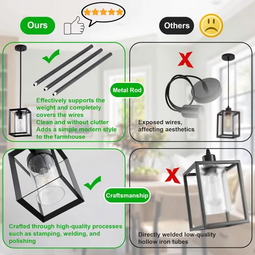 Miniatura 2 de Paquete de 1 lámpara colgante de isla de cocina negra de granja, altura ajustable, barra de metal colgante moderna con jaula de metal, pantalla