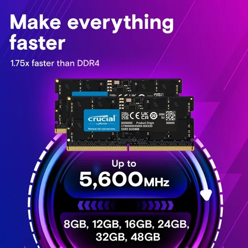 Miniatura 3 de Crucial CT2K32G52C42S5 - Kit de Memoria RAM DDR5 de 64GB, 5200MHz (o 4800MHz) para Laptop, SODIMM de 262 pines, Compatible con Intel Core de 13ª