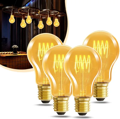 HESSION Bombillas LED Edison A19 vintage, equivalente a 4 W, bombillas LED regulables de 40 W, 400 lúmenes, bombillas cálidas ámbar de 2300 K, base