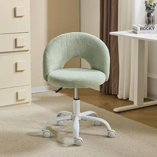 Miniatura 16 de VINGLI Silla de tocador pequeña con ruedas para niñas. Bonita silla de escritorio de oficina moderna de altura ajustable sin brazos. Silla giratoria