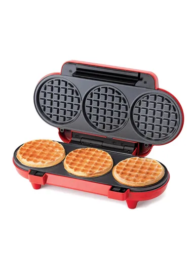 Betty Crocker Mini máquina de gofres múltiple, aparato de cocina de 1200 W para el hogar y la cocina, hace 3 gofres a la vez, revestimiento