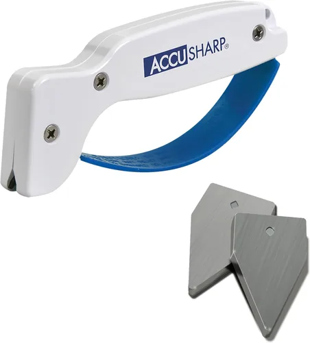 AccuSharp Afilador de cuchillos y herramientas y cuchillas de repuesto, compacto y fácil de usar, afilador para cuchillos de cocina, cuchillos de