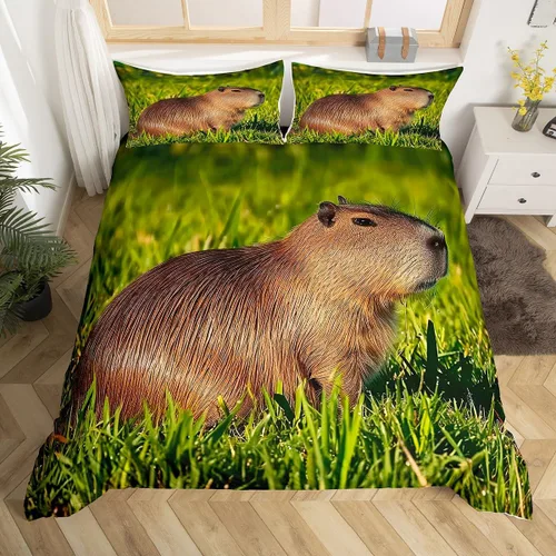 Miniatura 11 de Erosebridal Cute Capybara Duvet Cover Twin Kawaii Capybara Eating Ice Cream Comforter Cover for Kids Teens Cartoon Cute Animals Bedding Set Cake