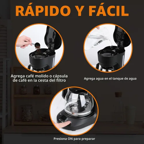 Miniatura 3 de Electactic Cafetera programable de goteo para 5 tazas, una máquina de café compacta con reloj digital y temporizador programable de 24 horas