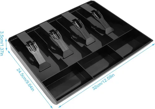 Miniatura 6 de Bandeja para cajón de caja registradora con 4 compartimentos para billetes/3 monedas para almacenamiento de dinero, color negro