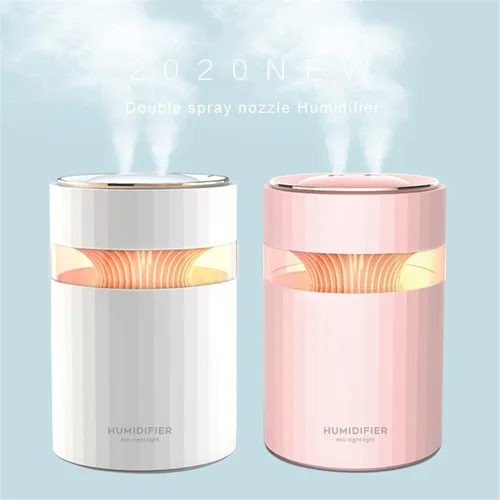 Miniatura 7 de Humidificador de doble boquilla humidificador de aire USB 900ML capacidad de agua Cool Mist Maker Fogger con luz nocturna colorida Humidificador Rosa
