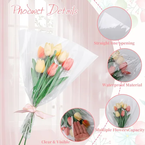 Miniatura 3 de Corkwaw 100 Piezas De Embalaje Transparente Para Flores, Funda Transparente Para Ramos De Flores De Celofán Adecuada Para Empaque De Flores En