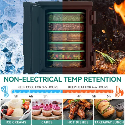 Miniatura 3 de YITAHOME Portaenvases de alimentos aislados, caja térmica LLDPE de 95 Qt para catering con sartén de acero inoxidable, calentador de alimentos